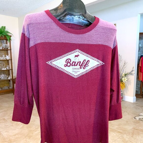 Blue 84 'Banff Canada' Maroon 3/4 Sleeve Pullover Top size Large - Picture 2 of 5
